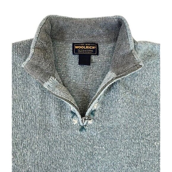 VTG Woolrich Women's Sz XL Aquifer Gray Blue Wool Blend 1/4 Zip Pullover Sweater - Picture 5 of 11